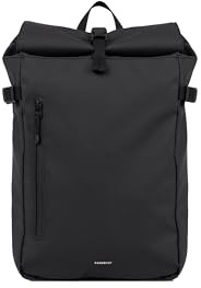 Sandqvist Stream Slim Rolltop Ryggsäck 14”, 20 L, Svart, Vattentät datorryggsäck, 14-tums datorfack. Återvunna material. Unisex, dam och herr.