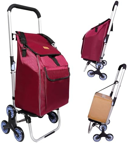 ABIUBIU Trolley per la spesa, pieghevole, borsa per la spesa con ruote, borsa rimovibile, carrello per la spesa per scale (bordeaux01, XXL)