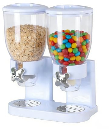 LUPATDY 2 Pièces Distributeur Cereales 2 L, Distributeur Bonbon, Boîte de Cuisine avec Couvercle, Distributeurs de Cereales Petit Dejeuner, pour Cornflakes, Sucreries, Noix, Haricots,Blanc