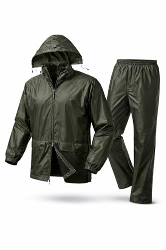 Traje Lluvia Impermeable Hombre Chaqueta Capucha Pantalon Conjunto Antilluvia Moto Trabajo Pesca Senderismo Ciclismo Exterior Resistente Agua Ligero Transpirable Ajuste Comodo Proteccion Serie 105