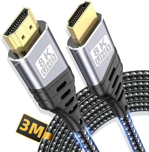 ZEENVIC Cable HDMI 2.1 8K, 48 Gbit/s Cable HDMI 3Metros para Gaming & Cine en Casa, Soporta 8K@60Hz 4K@120Hz 144Hz, eARC HDR, Compatible con PS5 Xbox TV Monitor