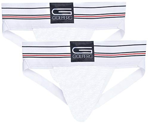 GOLBERG G Men’s Athletic Supporters (2 Pack, White, Medium) - Jock Strap Underwear - Extra Strength Elastic