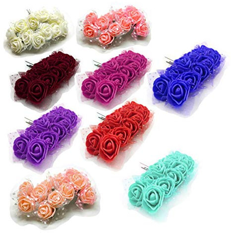 Perlin 84Stk. Schaumrosen mit Stiel, Schaum Foam Blumen, 7 Farben Mix, Foamrosen Brautstrauß Rosenstrauß für Hochzeit Party Feier DEK91