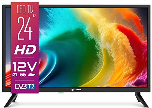 Grunkel - Televisor LED de 24 Pulgadas HD con Adaptador a 12V para Camper y Caravanas - LED-24 IV2 - Ready Alta definición con TDT Alta definición T2 - Modo Hotel con 3 HDMI y 2 USB - Negro