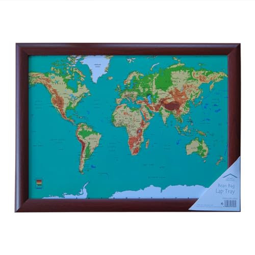 Large Wooden Soft Padded Cushioned Bean Bag Lap Dinner Laptop Food TV Tray Home Bedroom Office Kitchen Trays (World Map Design)