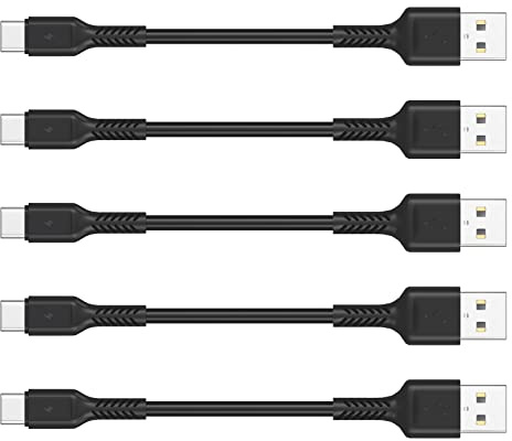 5-pack C-laddningskabel USB A till USB-C 3A snabbladdning för Samsung Galaxy S20, S21, S22, Huawei, Xiaomi, Google Pixel
