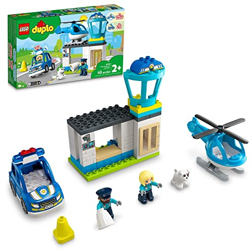 Lego DUPLO Rettung Polizeistation 10959 Push & Go Auto Spielzeug mit Lichtern und Sirene Plus Hubschrauber, Frühes Lernspielzeug für Kleinkinder, Jungen & Mädchen 2 Plus Jahre alt