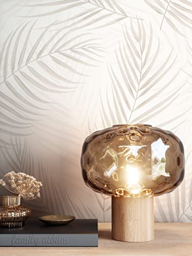 NEWROOM Tapete Grau Vliestapete Palmen - Mustertapete Tropisch Beige Weiß Blätter Dschungel Grafiktapete Floral inkl. Tapezier-Ratgeber