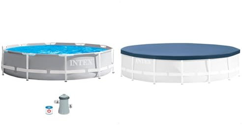 Intex 26702NP - Piscina Desmontable Redonda Prism Frame intex 305x76 cm con depuradora + 28030 - Cobertor Piscina metálica Metal & Prisma Frame 305 cm