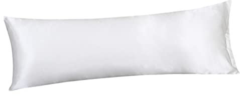 Fenteer Körperkissenbezug aus Polyesterfaser, Satin, 51 x 137 cm, ohne Reißverschluss, weicher Langer Kissenbezug für Schlafzimmer, Reisen, Weiß