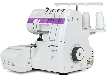 EFFEKTIV Tagliacuci Overlock Triumphator 1800X, Macchina da Cucire, Filettatura 2/3/4 con Differenziale, Telaio Interamente Metallo, 20punti, Infilatura Automatica, Potenza 120W - 1350punti/min, Viola