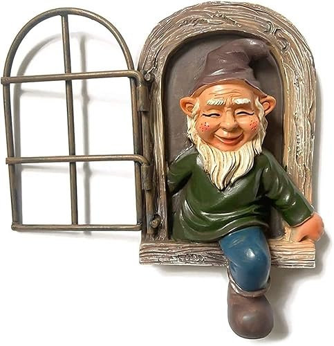 Youery Nain de jardin pour extérieur, décoration de jardin, tronc d'arbre, étanche, décoration de jardin, drôle, en résine pour fenêtre