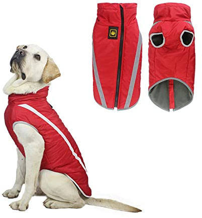 Chaqueta de Invierno para Perros, Chaqueta Cálida para Perros Medianos y Grandes, Ropa Impermeable de Lana Reflectante para Cachorros, para Labradores, Bulldogs y Samoyedos (5XL/60cm, Rojo)