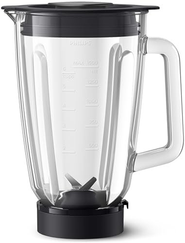 Philips Domestic Appliances Mixbehälter, 1,5 l Glasbecher, ProBlend Technologie, Spülmaschinenfest, (HR0721/00), Schwarz
