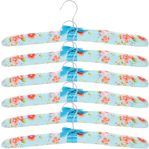 Zerodeko Floral Cloth Wrapped Non-Slip Clothes Hangers Set of 10 Lightweight Wooden Coat Hangers for Sweaters Dresses Jackets Skirts with Swiveling Hooks 14.96 Inch Pastoral Fabric Drying Rack
