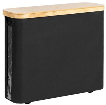 StorageWorks Cesto portaoggetti con coperchio in bambù, contenitore carta igienica, porta rotolo carta da terra per 9-12 rotoli, cestino igienica con coperchio 38 x 15 x 13 cm, nero