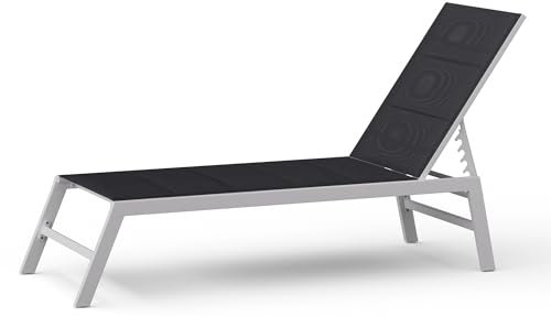 blumfeldt Renazzo XXL Sonnenliege - 5-Fach Verstellbar, Garten & Balkon Liegestuhl, Wetterfester Aluminiumrahmen, 8 kg Leicht, Wasserabweisender ComfortMesh, 200 cm Lang, Weiß