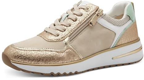 MARCO TOZZI Baskets Plates pour Femme avec Fermeture éclair - Semelle Chunky, Gold Comb, 38 EU