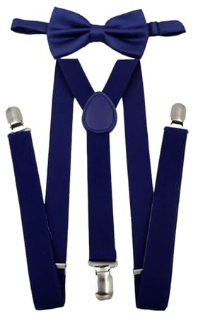 XDGBGFN Juego de tirantes para hombre con tres clips, tirantes ajustables y elásticos, tirantes y pajarita para hombre, azul, Talla única