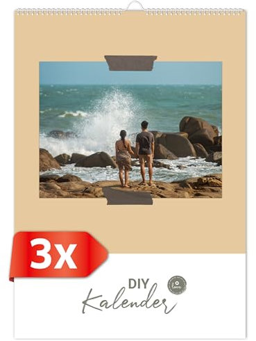 PRIMUS PRINT 3 x Fotokalender jahresneutral zum selbstgestalten - Bastelkalender - Fotos Bilder einkleben - A4 - persönliches Geschenk - Pastellhintergrund (Pastellmotiv 3er Set)