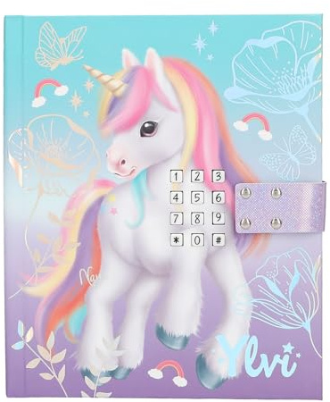 Depesche 13440 Ylvi - Agenda con código numérico, sonido y luz, libro en azul y morado, con motivo de unicornio y 192 páginas rayadas e ilustradas a color