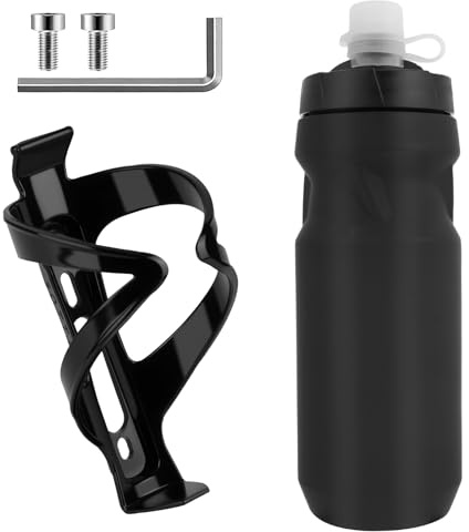 AOOSA Portabidones de Bicicleta, Soporte Bicicleta con Botella de Agua de Deportes 750ml, Libre de BPA, para Bicicletas de montaña y de Carretera con Tornillos, portabidón Esencial para Montar, Negro