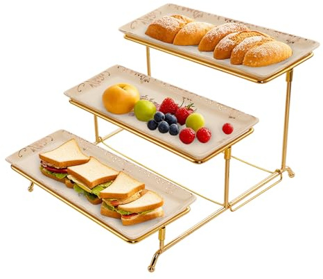 Serveringsbrickor med 3 nivåer, fat i porslin, 30 cm vita serveringstallrikar, middagstallrikar för förrätt, mellanmål, fruktkopp, tårtserveringsbricka för underhållning