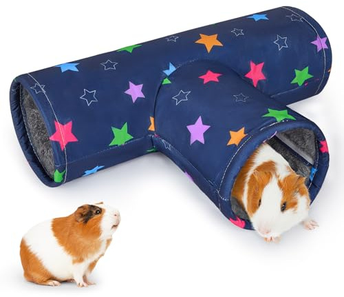 Hedgeink Tunnel a 3 Vie per Conigli e Porcellini d’India – Tunnel Pieghevole in Tela con Peluche Lavabile – Giocattolo e Nascondiglio per Criceti, Ratti, Furetti e Piccoli Animali