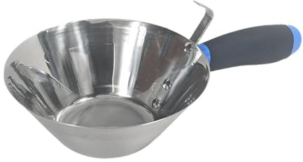Milageto Cubo de acero inoxidable con pala, resistente, mango cómodo, herramienta para enlucido, bandeja para barro para proyectos de bricolaje de albañilería