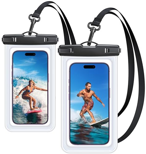 Coolpow 【2 Pack】 Waterproof Phone Pouch【Easy Lock & Heavy Duty】 IPX8 Water Proof Cell Phone Dry Bag for Beach Vacation for iPhone 16 15 14 13 12 11 Pro Max, Samsung S25 S24 Ultra, 4-7 Transparent