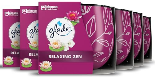 Glade Jar Candle, Scented Candle Infused with Essential Oils, Made without Palm oil, Up to 25 Hour Burn Time, Relaxing Zen, Pack of 6 (6x108g)