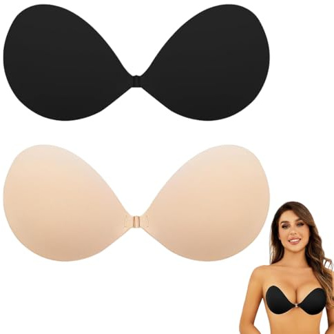 HABNI Sujetador Sin Tirantes 2 Unidades Negro Beige Talla B Push Up Invisible Sin Espalda