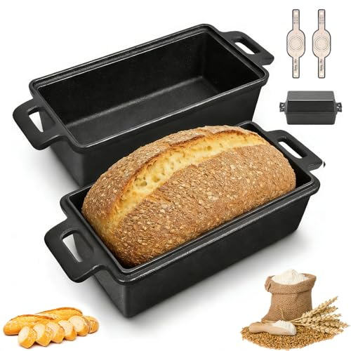 CISSIYOG Molde de Hierro Fundido para Pan con Tapa, Molde Pan de Molde Pesado Incl. 2 Alfombrillas Antiadherentes (56x15 cm), Perfecto para Masa Madre & Pan de Horno, Molde Pan Ideal para Hornear