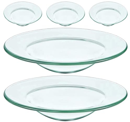 VANZACK Lot de 5 Pièces de Bruleur Fondant Parfumé en Verre Rond Base Antidérapante et Facile à Nettoyer, Plateau D'aromathérapie Minimaliste pour Lampe Chauffe-Bougie
