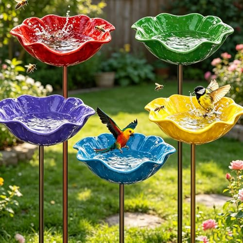 Bain D’Oiseaux,5 Pièces Abreuvoir Oiseaux Exterieur sur Pied,Mangeoires pour Oiseaux,Bain pour Oiseaux,Bassin pour Oiseaux,pour Insectes et Papillons,Décoration Jardin Terrasse