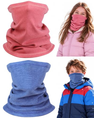 Awumbuk tubhalsduk barn, fleece halsduk barn pojkar flickor vindtät barnhalsduk loop halsduk vinter halsvärmare svart halsduk skidmask multifunktionell duk 2 stycken