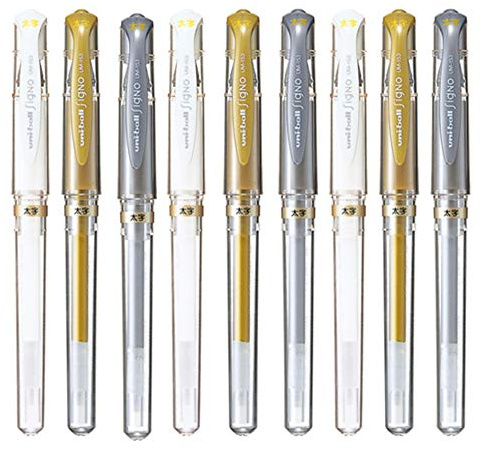 Uni-Ball Signo UM-153 Broad Point Gel Impact Pen, 1.0mm, White/Gold/Silver, 3 pens each/Total 9 pens (Japan Import)