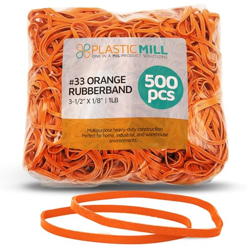 PlasticMill #33 Rubber Bands, Office Supplies, Orange, 1lb 500-Pack