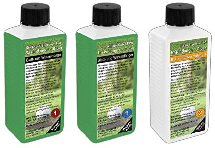 Rasen-Dünger SET XXL Volldünger NPK+ für das ganze Jahr mit Eisendünger flüssig für perfekten Rasen, ca. 1600m2 Traumrasen! (Rasen-Dünger SET XXL)