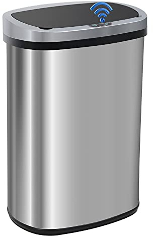 FDW Garbage Can 13 Gallon 50 Liter Kitchen Trash Can for Bathroom Bedroom Home Office Automatic Touch Free High-Capacity with Lid Brushed Stainless Steel Waste Bin