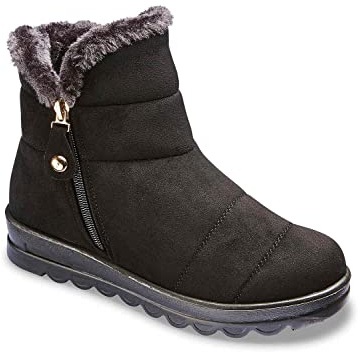 Chums Ladies Wide Fit Faux Suede Thermal Lined Winter Boots - Stylish & Warm Women's Boots - Black 8 UK