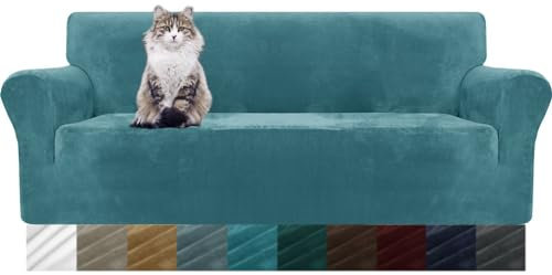 MAXIJIN Thick Velvet Sofabezüge 3-Sitzer Super Stretch rutschfeste Couchbezug für Hunde Katze Haustierfreundlich 1-teilige elastische Möbel Protector Plüsch Sofa Schonbezüge (3 Sitzer, Pfauen Blau)