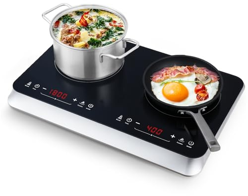 COOKTRON Double Induction Cooktop Burner with Fast Warm-Up Mode, 1800w 2 Burner with 10 Temperature 9 Power Settings, Portable Dual Induction Cooker Cooktop with Child Safety Lock & Time