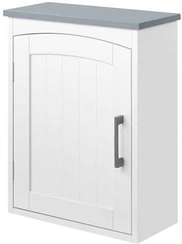 kleankin Meuble WC Suspendu Armoire à Pharmacie Murale Armoire Salle de Bain Rangement avec Porte et étagère réglable - 41 x 18,5 x 52 cm - MDF - Blanc