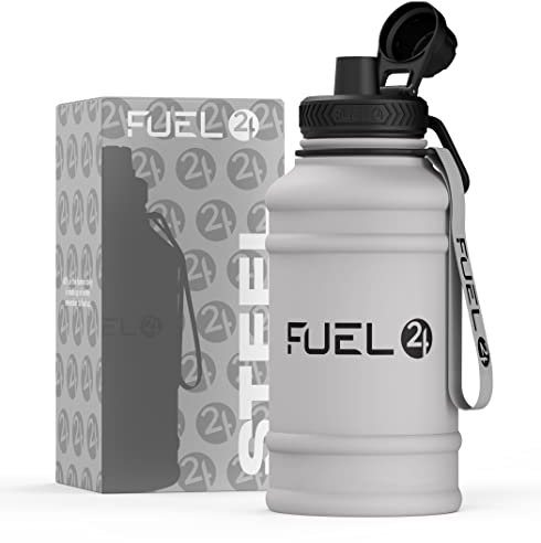 Fuel24 1.3L/2.2L Water Bottle Metal - STRONG, Drop & Leakproof BPA free 2L 1L Stainless Steel Water Bottle (1 Litre) - Large Gym Bottles for Men, Sports Water Bottle, Travel, Hiking Water Bottle