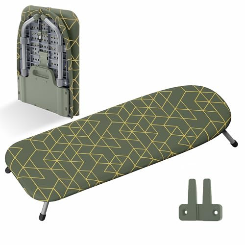 XABITAT Tabla de Planchar de Mesa con Soporte de Pared, Pliegue en D, portátil Que Ahorra Espacio, Mini Tabla de Planchar Plegable, Color Verde