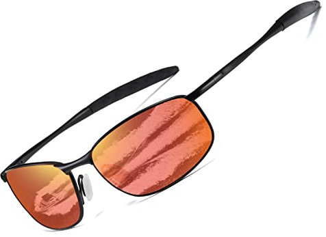 kimorn Polarized Sunglasses For Men Retor Rectangle Frame Classic Sun Glasses K0535 (Black Frame Mirror Red Lens)