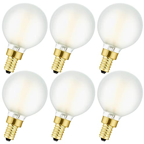 LEOOLS E12 Frosted LED Bulbs, 40W Candelabra Dimmable Chandelier Light Bulbs Daylight 4000k G16.5 4W E12 g50 Vintage Globe LED Filament Edison Candle Bulb with Decorative 6Pack
