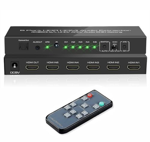 iArkPower 5 in 1 Out 4K@60Hz HDMI Switch Audio Extractor with Optical & 3.5mm Out, HDMI 2.0 Audio Splitter Support ARC, HDR 10, HDCP 2.2, 18Gbps, Dolby Vision Atmos