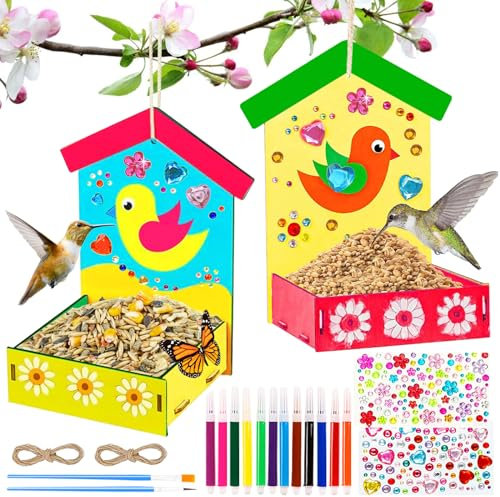 Zeuwets 3D Vogelfutter Bastelset Kinder, 2 Stück Vogelfütterer Kunst Handwerk für Draußen, DIY Vogelhaus Bemalen Basteln, Outdoor Vogelhaus Spielzeug Geschenk für Jungen Mädchen 3 4 5 6 7 8 9 Jahre